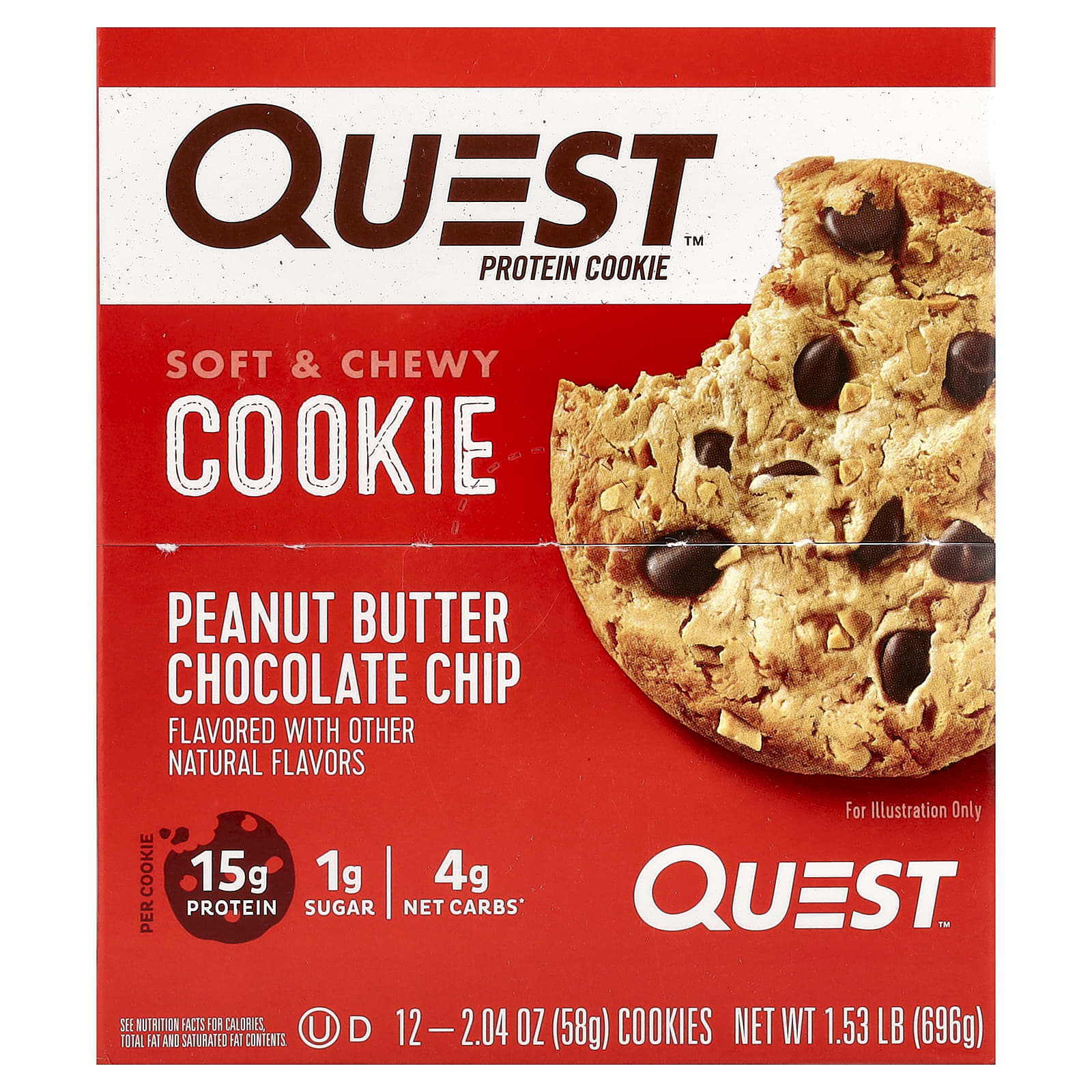 

Protein Cookie, Peanut Butter Chocolate Chip, 12 Pieces, 58G (2.04Oz) Each