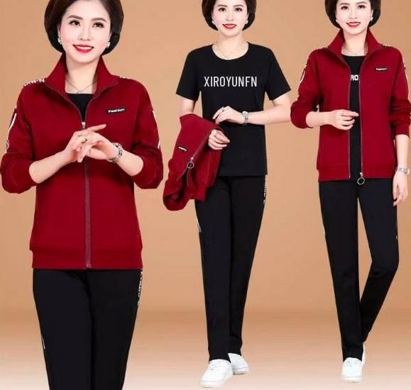 Spring & Autumn 2024 Women's Three-Piece Sports Suit for Middle-Aged and Elderly