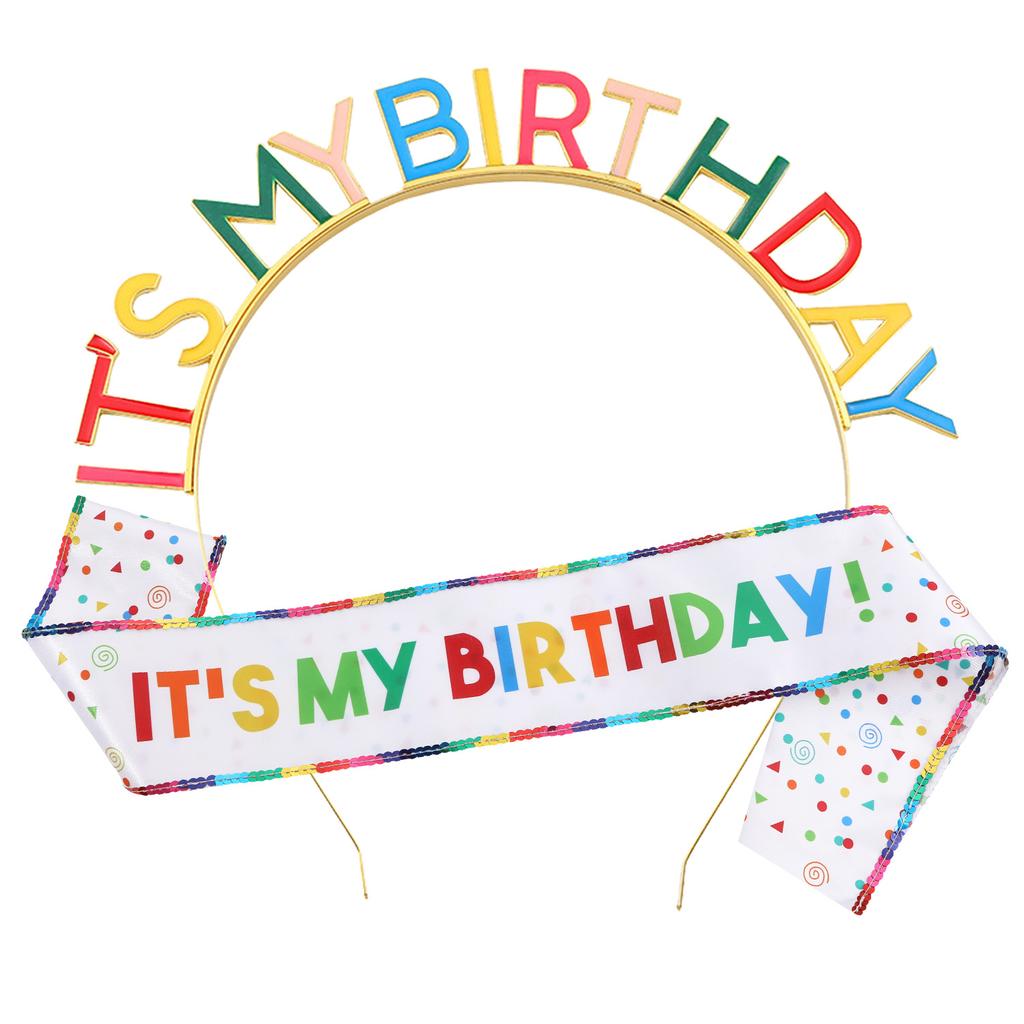 2026 Birthday Party Headband Shoulder Strap Set IT'S MY BIRTHDAY Colored Letter Edge Sequins Shoulder Strap