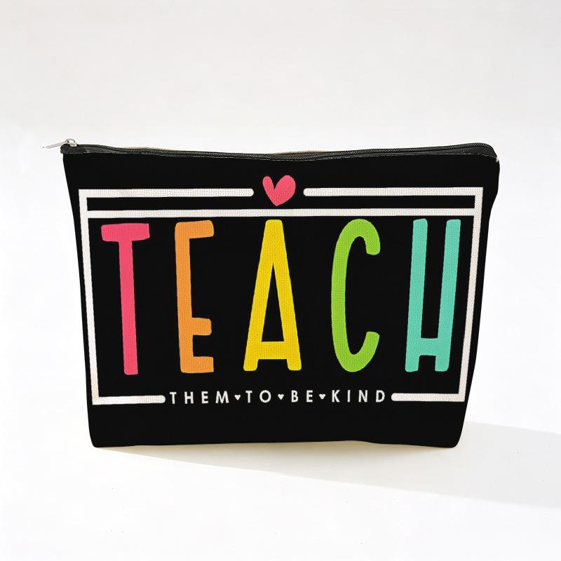 Teacher's Day Inspirational Slogan Makeup Bag - Portable Imitation Linen Zipper Pouch