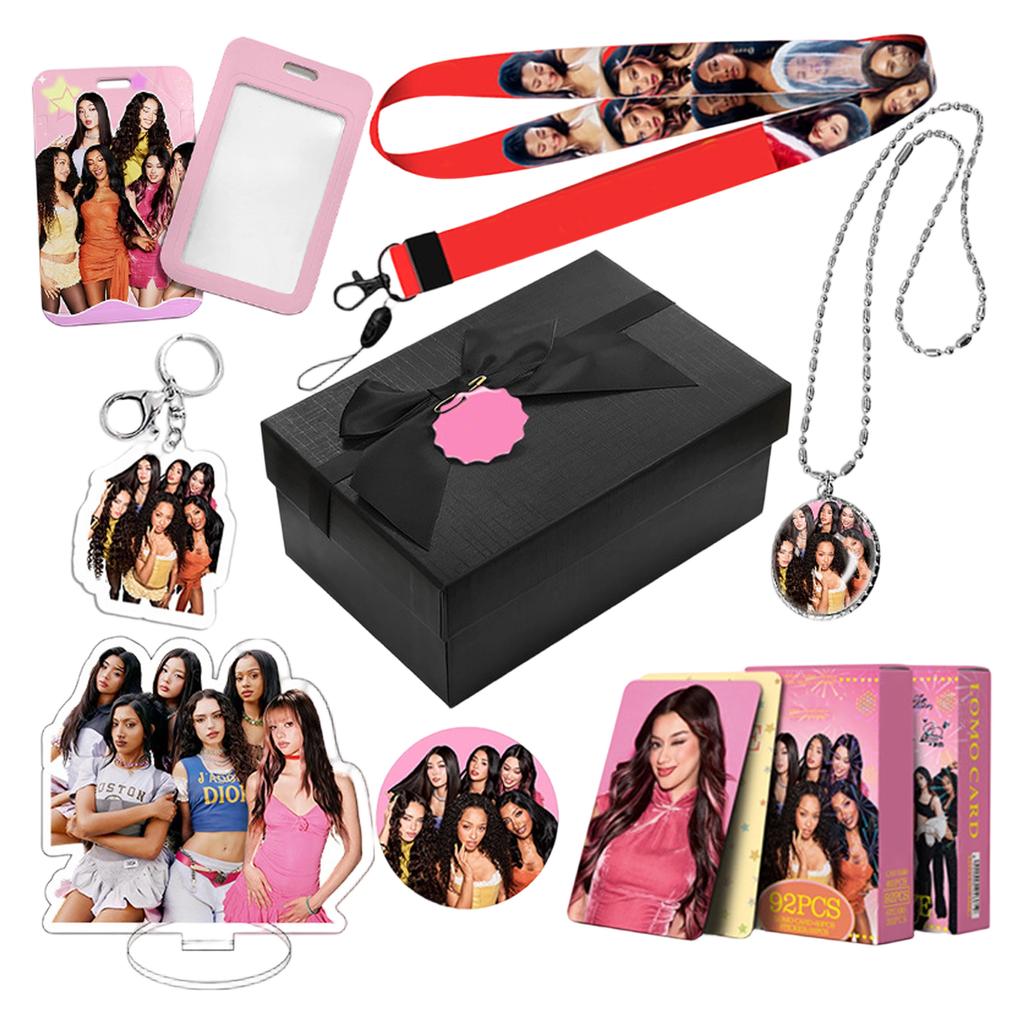 KATSEYE Group Gift Box Set Eight Pieces Chain Necklace Card Stickers Card Holder Stationery Set Includes Keychain Lanyard and Display Stand