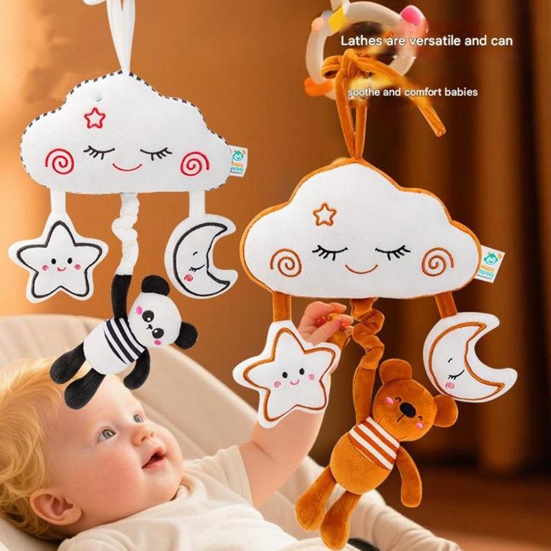 Interactive Baby Stroller Hanger Pull String Mobile Toy with Contrast Color Plush Animal Enhances Early Motor Skill