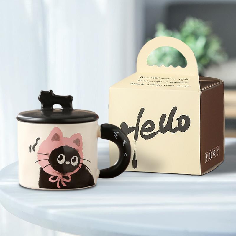Cute Cat With Lid Couple Ceramic Water Cup Household Girl High Value Gift Box Cup Office Coffee Cup