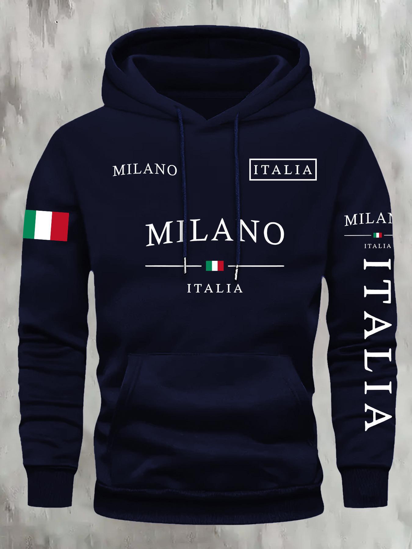 European & American Retro Printed Hooded Pullover Sweatshirt - New 2025 Loose Fit Design L темно-синий