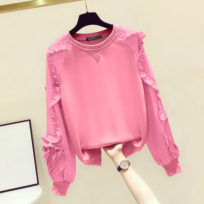 

ZANZEA Женская мода круглый вырез оборки длинный рукав пуловер толстовки 4XL