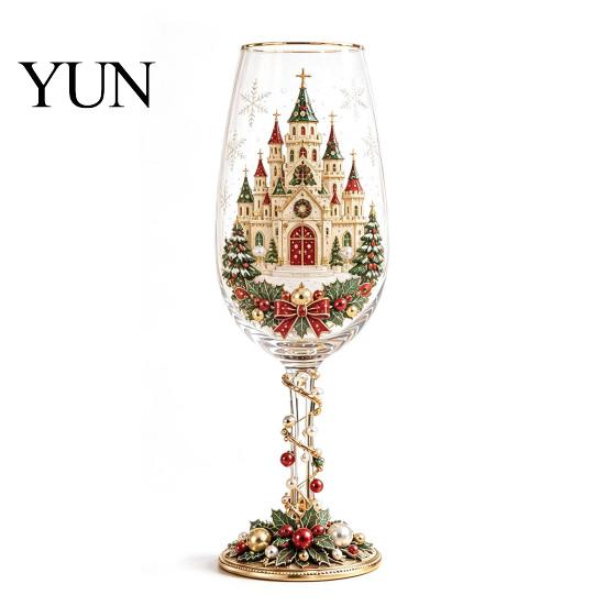 Pahar Roșu Festiv Crăciun Cascană de Nuci Pahar Șampanie, 350ml Pictat Manual Decor Masă de Sărbătoare Veselă Decorativă pentru Masă și Anul Nou