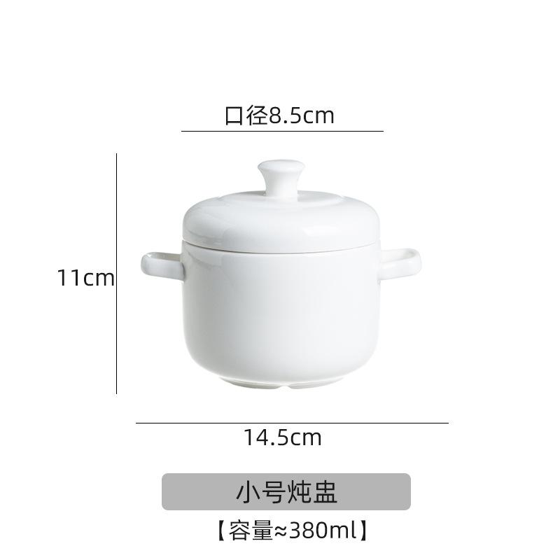 Ceramic Stew Pot with Lid Double Handles Soup Pot for Steaming Egg Home Kitchen Cooking Tool