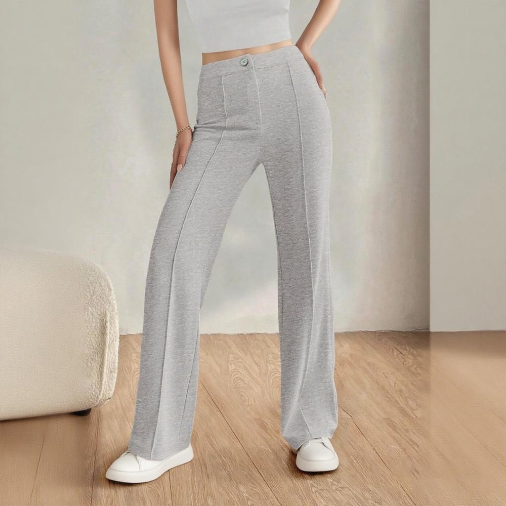 Straight Leg Elastic Button Business Casual Work Pants Knitted Elastic Waist Casual Pants