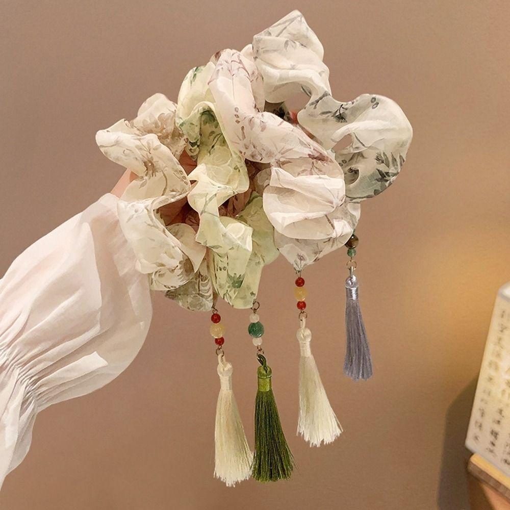

New Chinese Style Printed Hair Tie Cloth Elastic Hair Band Large Intestine Hair Ring Party Style 2