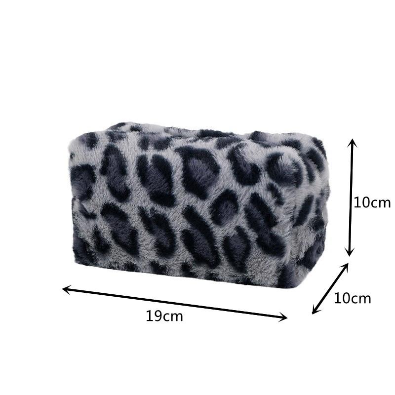 Lampart Miękki Pluszowa Podróżna Kosmetyczka na Szminki i Pędzle do Makijażu Zestaw Toaletowy Damskie Torebki do Makijażu Organizer Saszetka Piórnik