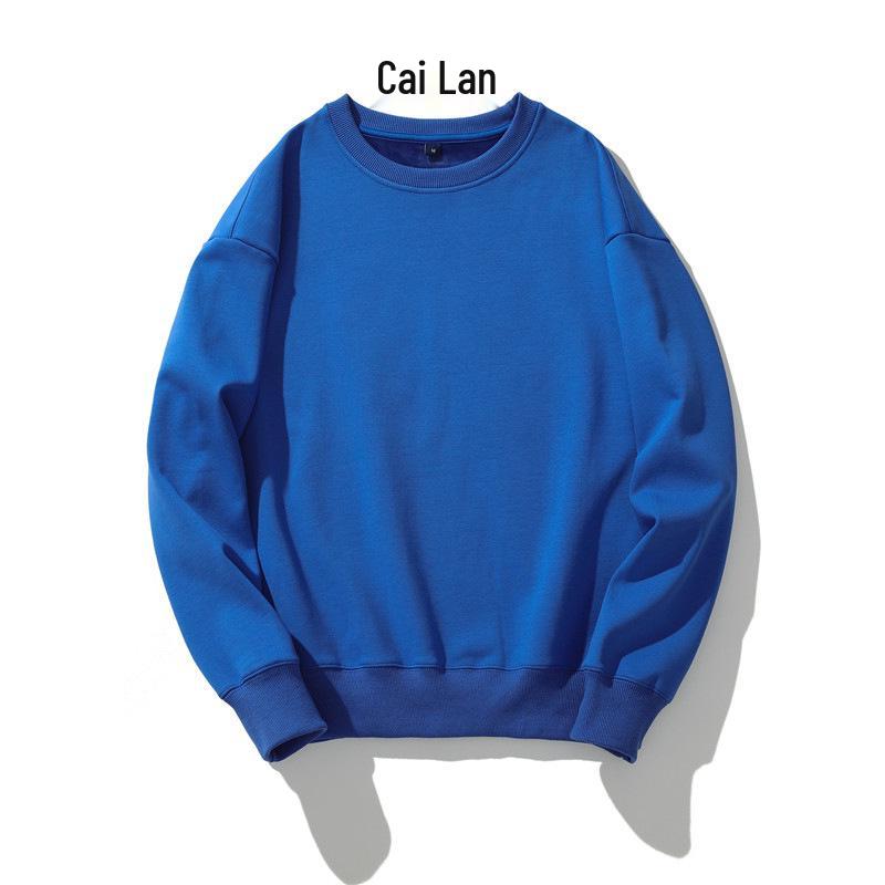 Men's Heavyweight Fleece-Lined Crew Neck Sweatshirt - Loose Fit, Solid Color, Long Sleeve.