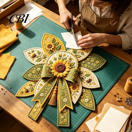 Easy Crafting Kit with Tutorial DIY Quilted Hanger for Door Wall, Wreath Patchwork Bow Sewing Hummingbird Cardinals Fabric Art Kit, Craft Adults