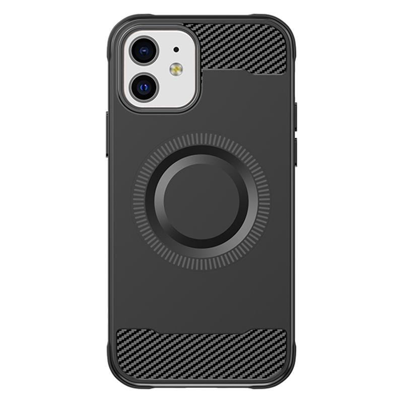 

For iPhone 12 TPU Case Carbon Fiber Texture Phone Case Compatible with MagSafe Black