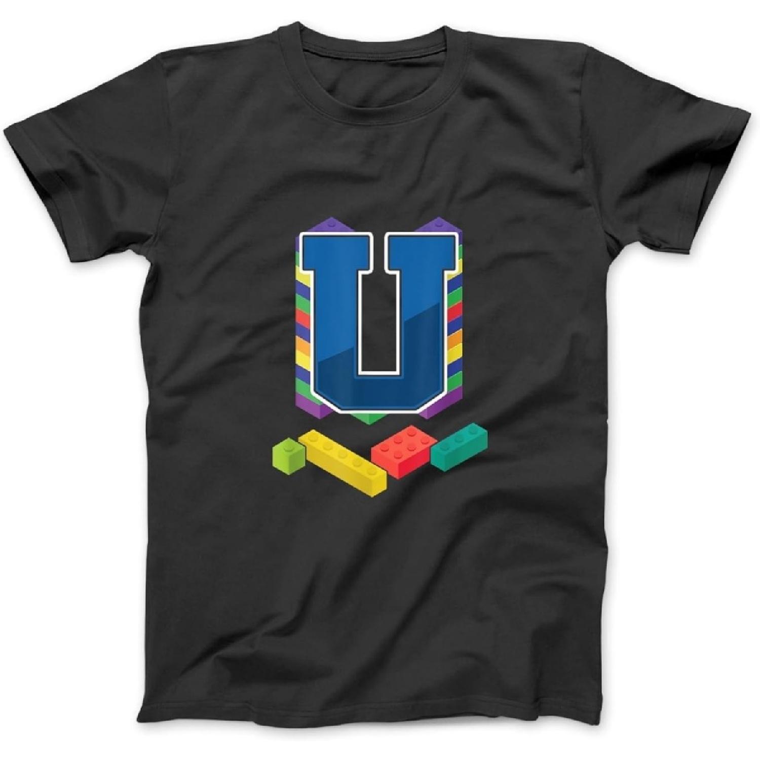 Letter U Master Builder Alphabet Last Name Building Blocks T-Shirt Sweatshirt Hoodie for Men Women Kids Made in Canada Black S