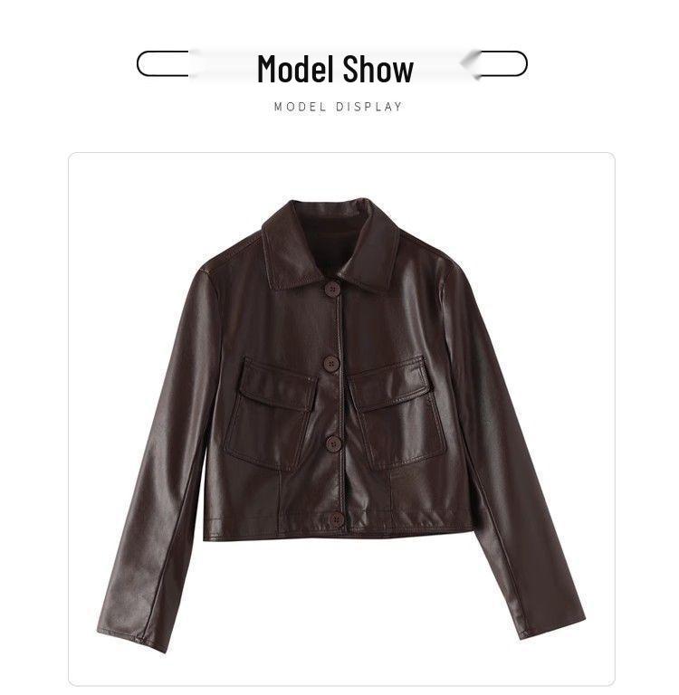 Women's Slimming Motorcycle Leather Jacket - Short, Versatile, Spring/Autumn 2025 Fashion for Petite Sizes