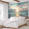 2D Tropical Ocean Tapestry, Pastel Clouds & Reflecting Sun Wall Art for Home Decor