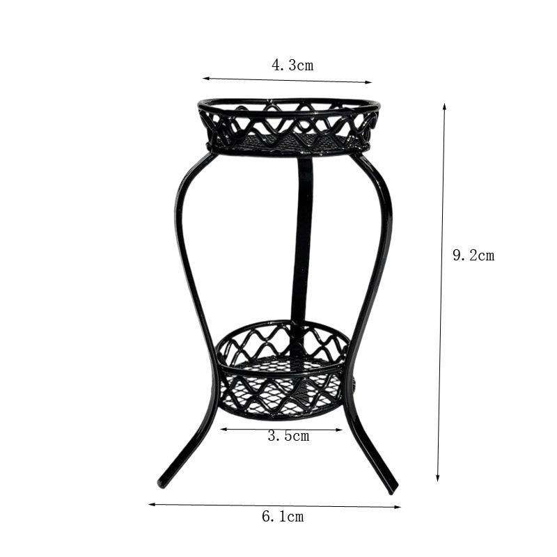 [J] 1Pcs 1:12 Dollhouse Mini Iron Double Layer Flower Stand Round Storage Rack Simulation Miniature Model Doll House Accessories