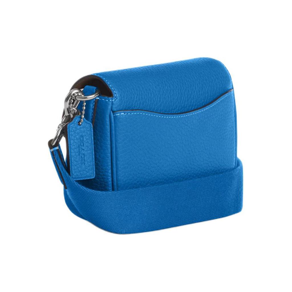 Coach Amelia 16 Logo Pebble Leather Saddle Bag Women Shoulder Bag Silver Bright-Blue CP001-SVA09