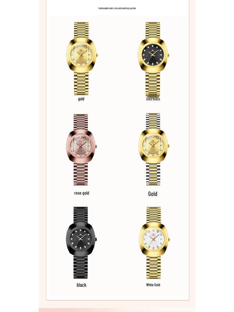 Gold Diamond-Set Waterproof Quartz Couple Watch with Steel Band