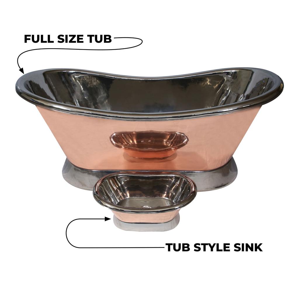 Copper Bathtub + Sink Nickel Inside & On Base