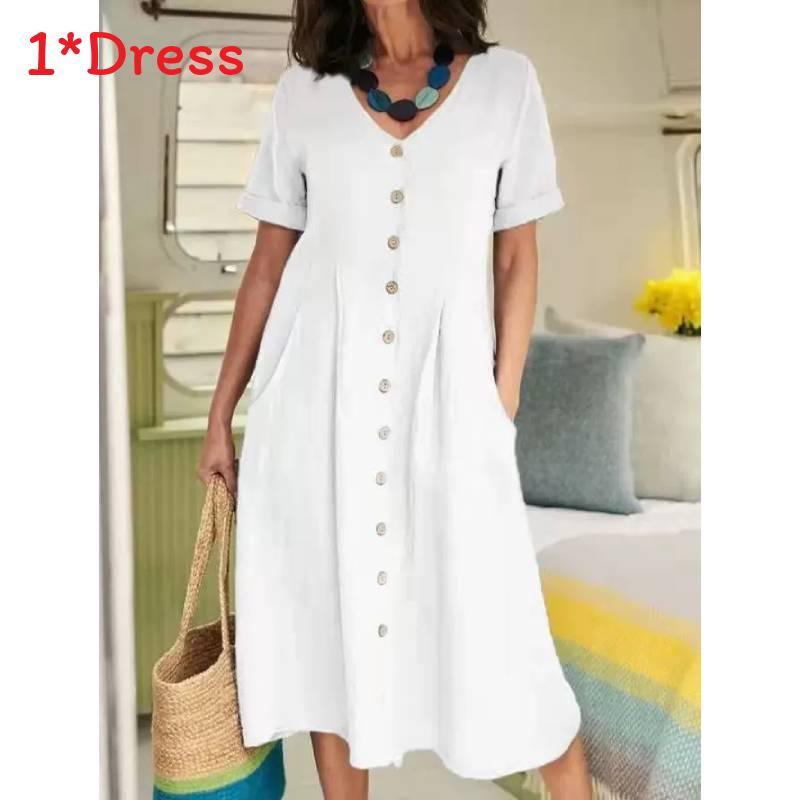 Summer Cotton Linen Dress With Pockets For Casual Streetwear Women