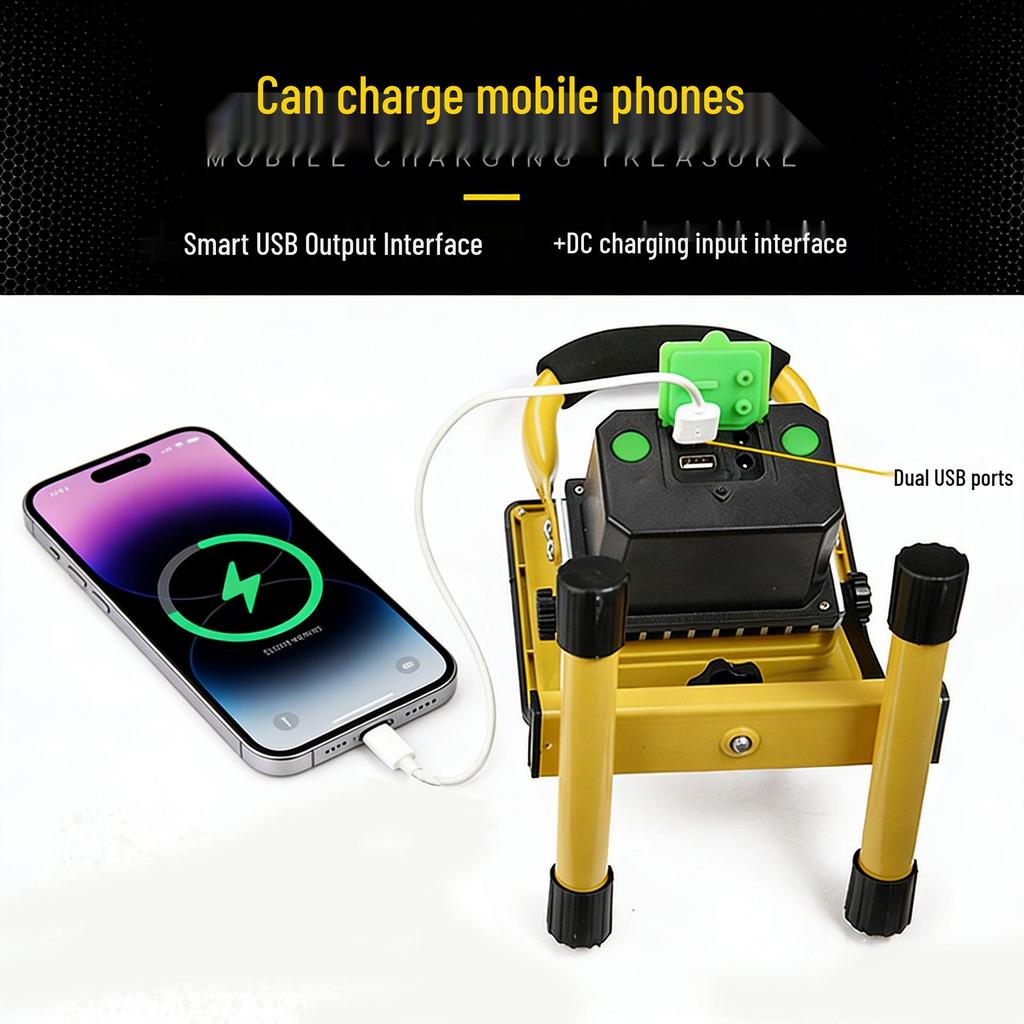 Portable LED Floodlight with Telescopic Stand for Emergency, Engineering, and Night Market Use.