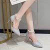 Fashion Women Cute Sweet Black Shining High Heel Shoes Lady Fashion Comfortable Slip On Silver High Heel Pumps Femmes Hauts Talons