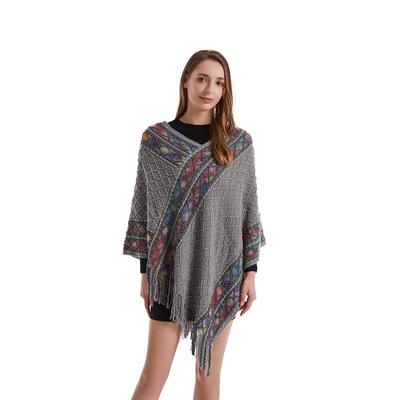 2022 Autumn/Winter Women's V-Neck Rainbow Tassel Cape Sweater
