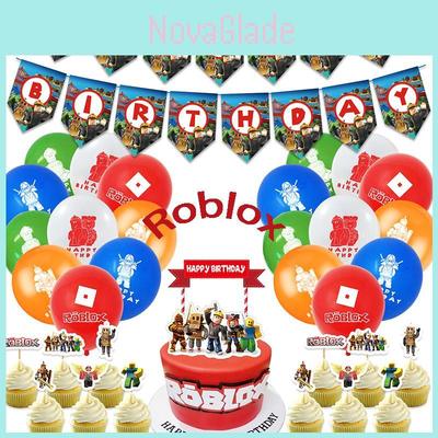 Kolorowe akcesoria na urodziny Roblox Baner I Toppery na tort Idealne dla młodych graczy
