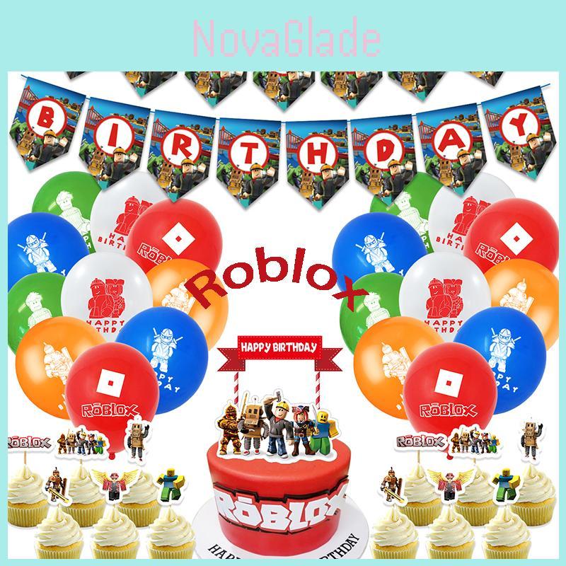 Bunte Roblox Geburtstagsparty-Zubehör Banner Und Kuchenaufsätze Ideal Für Junge Gamer