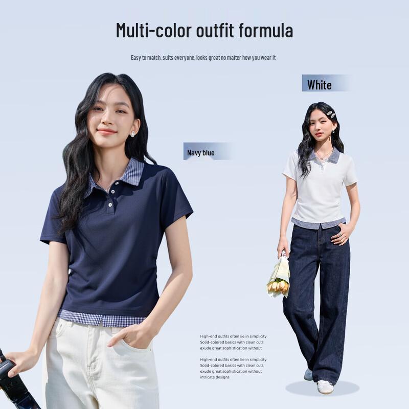 MINISO Women's Polo Collar Short Sleeve Slim T-Shirt