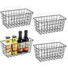 2 Pack Hanging Kitchen Baskets, Adhesive Wire Wall Storage Basket, No Drilling Hanging Fruit Baskets, Cabinet Door Organizer for Kitchen Bathroom