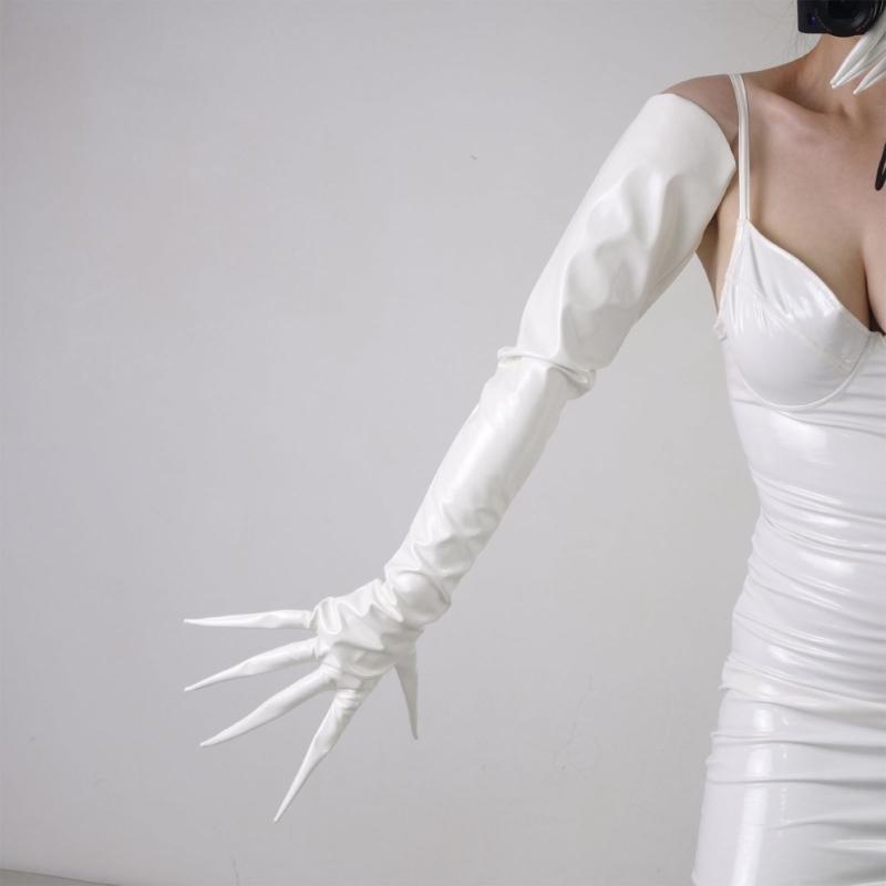 Long Finger Enamel Leather Gloves For Cosplay Event Nails Protection Costume Accessories Arm Sleeves for Halloween Party