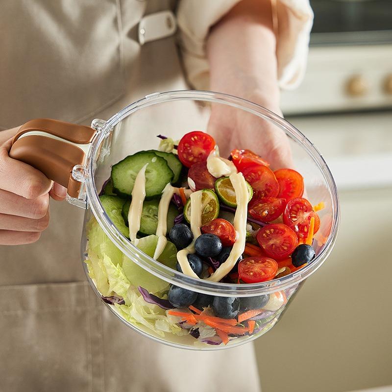 Draining Vegetable Basket with Handle Lid Draining Storage Box Vegetable Preservation BoxMulti-functional Kitchen