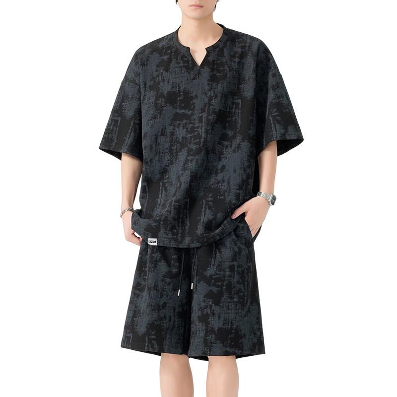 Izzueit Men's Gradient Tie-Dye Short Sleeve T-Shirt and Shorts Set
