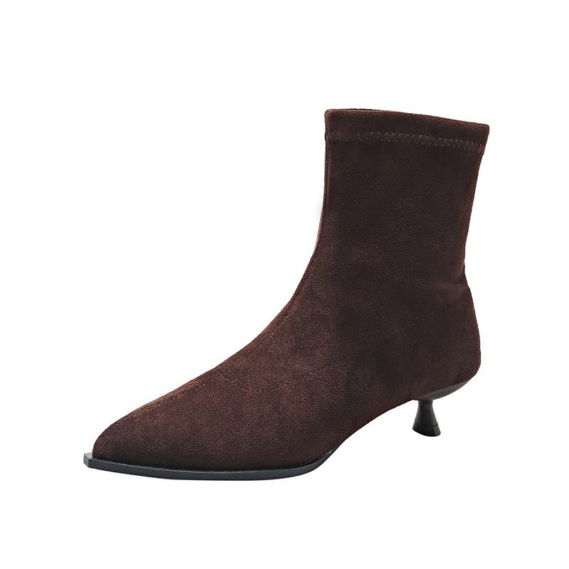

High Heeled Pointed Temperament Suede Short Boots for Women, 2026 New Autumn and Winter with Suede Fine Heels Korean Boots 35 коричневый
