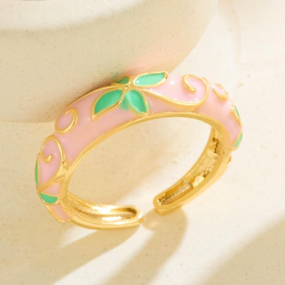 Colorful Flower Open Ring Retro Style Drip Glazing Ring Unisex Oil-Drop Enamel Ring  Party