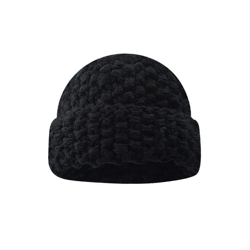 Color versatile thick thread knitted pineapple pattern wool hat women's autumn and winter thickened warm face small knitted hat