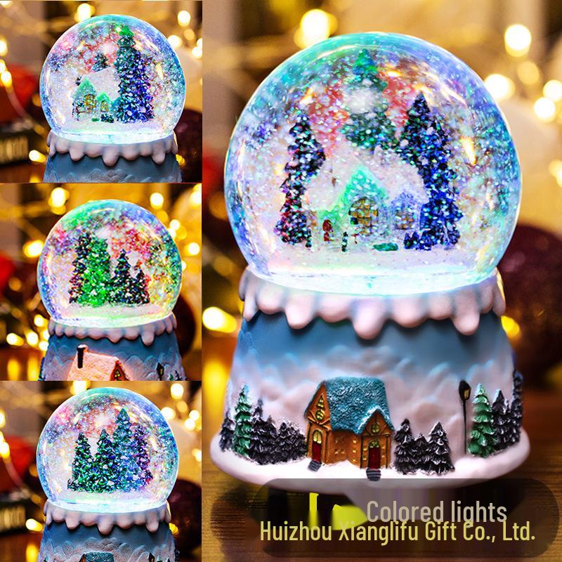 Castle In the Sky Crystal Music Box: Glowing Snowfall Ornament for Christmas & Children's Day