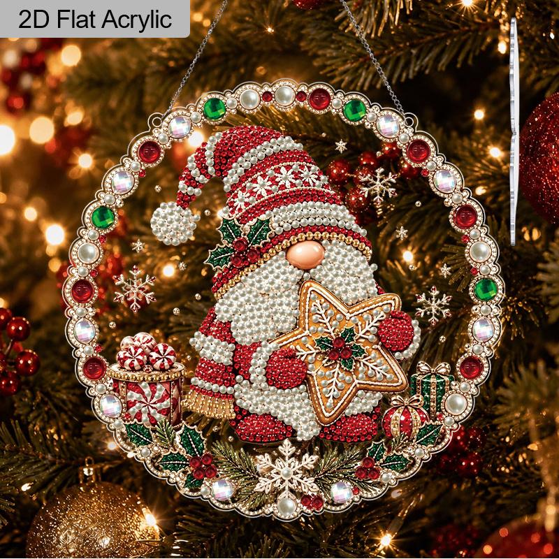 2D Flat Christmas Gnome Pearl Diamond Painting Hanging Ornament, 3D Mixed‑Sized Pearl Beads Craft Acrylic Hanging Kits, 9.72Inch/7.87Inch Two Sizes