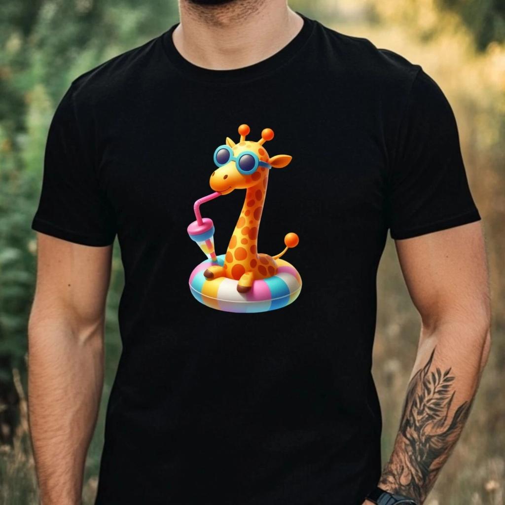 T-Shirt Herren Giraffe im Pool Motiv Baumwolle Größe XS bis 5XL