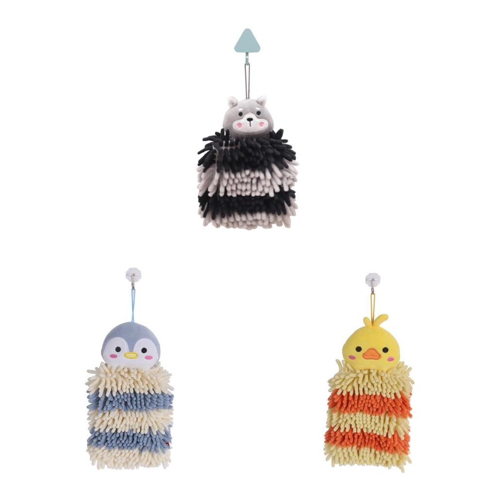 Cartoon Animal Square Chenille Hand Towel With Absorbent Polyester For Kitchen Use