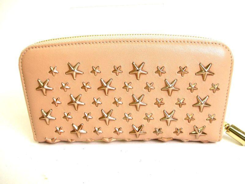 Authentic Jimmy Choo Metal Stars Bullet Pink Leather Round Zip Wallet FILIPA #9283  Refurbished