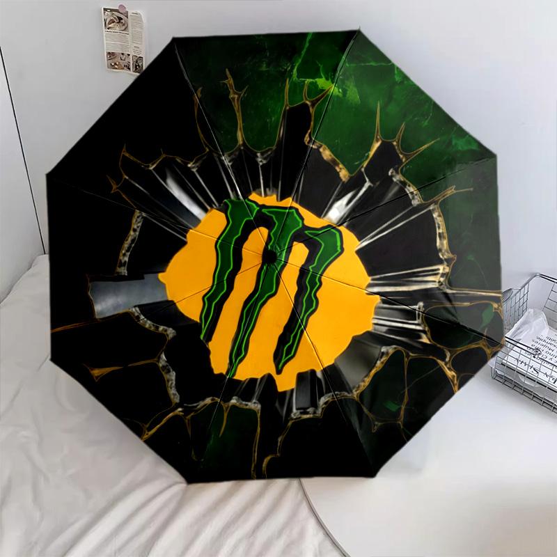 Monster Energy pattern, automatic folding umbrella, portable and foldable design, 8 ribs, a Christmas or birthday gift.