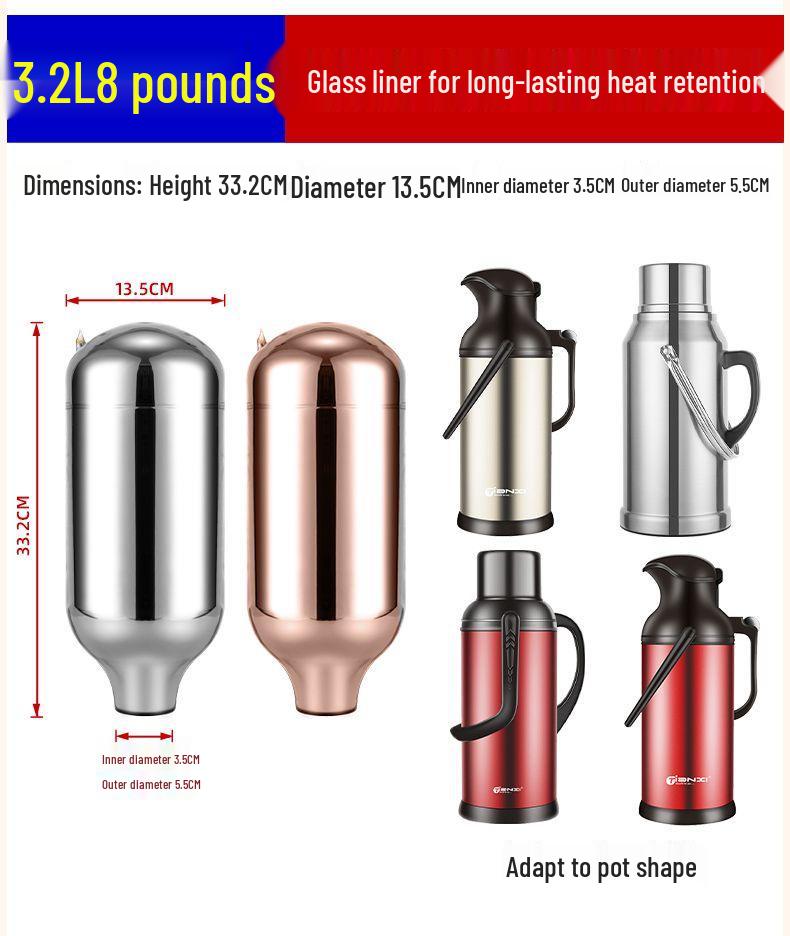 Termo de Vidrio al Vacío con Revestimiento Interior: 1L, 1.3L, 1.6L, 1.9L, 5lb, 2.08lb, 3.2lb