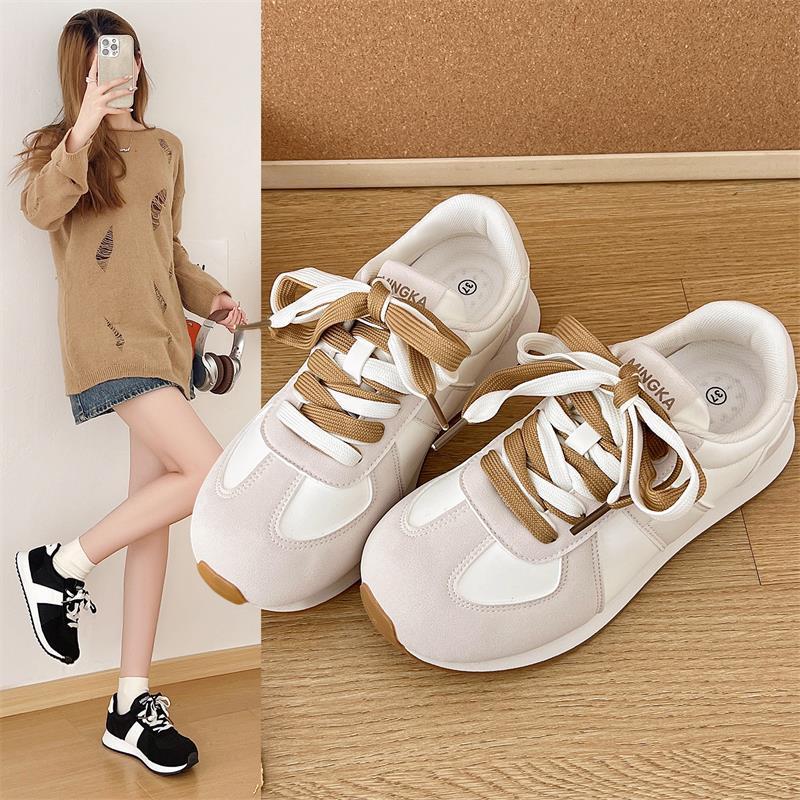 Lightweight soft-soled sports shoes for women's 2025 autumn new thick-soled heightening round head casual versatile German training shoes