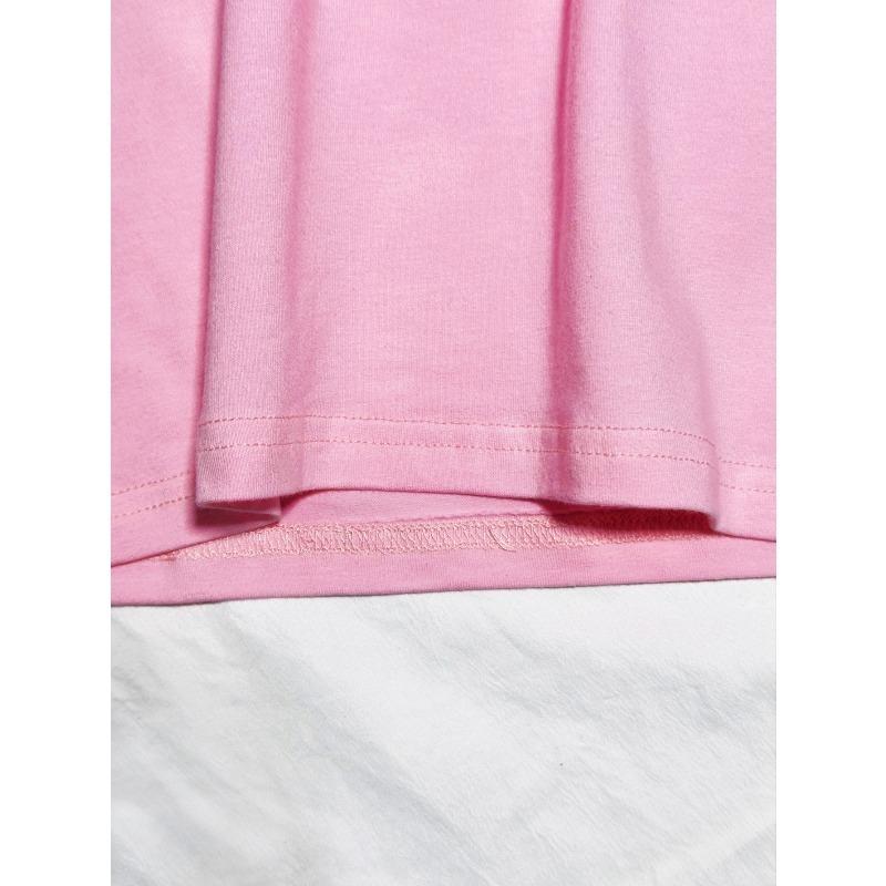 European sizes Girl's Round Neck T-Shirt with Fresh Pink Floral Pattern, Comfortable Casual Style, an Excellent Choice for a Natural Look