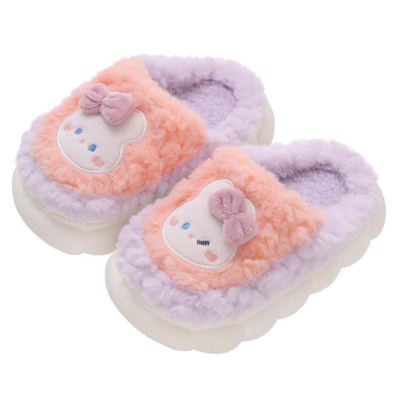 2025 Winter Kids' Plush Non-Slip Cotton Slippers with Heel - Cozy Indoor Footwear for Boys & Girls