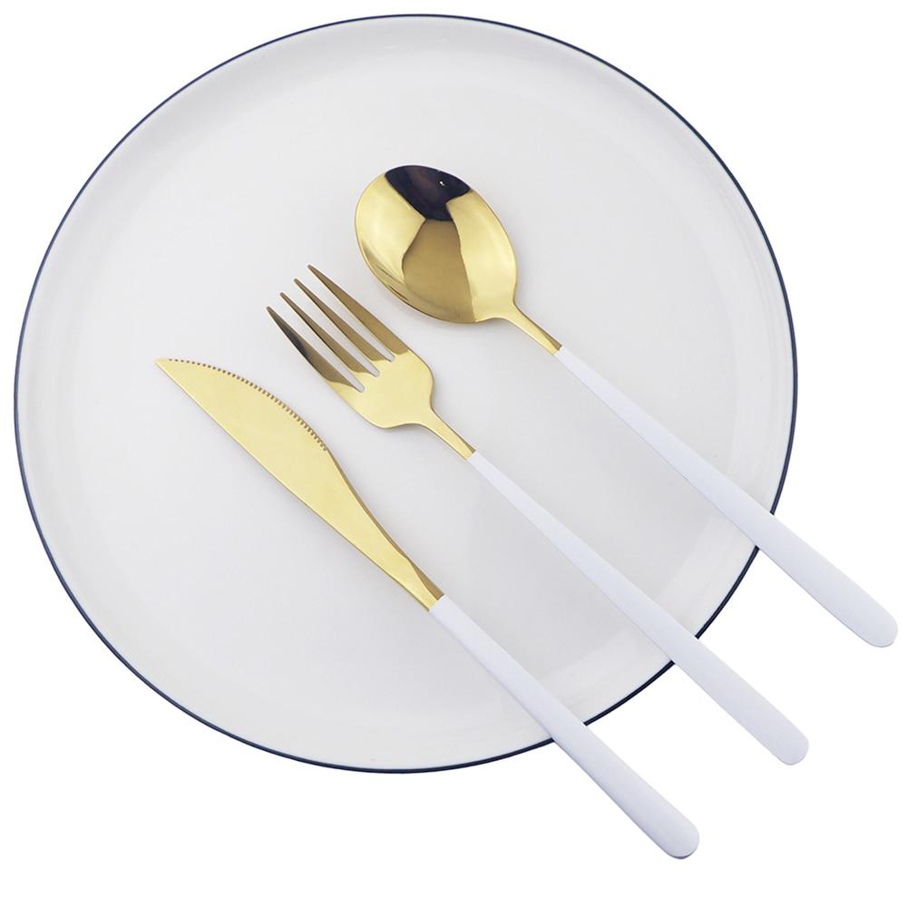 16Pcs Green Gold Dinnerware Set 304 Stainless Steel Cutlery Set Knives Forks Spoons Dinner Set Kitchen Tableware Silverware Set