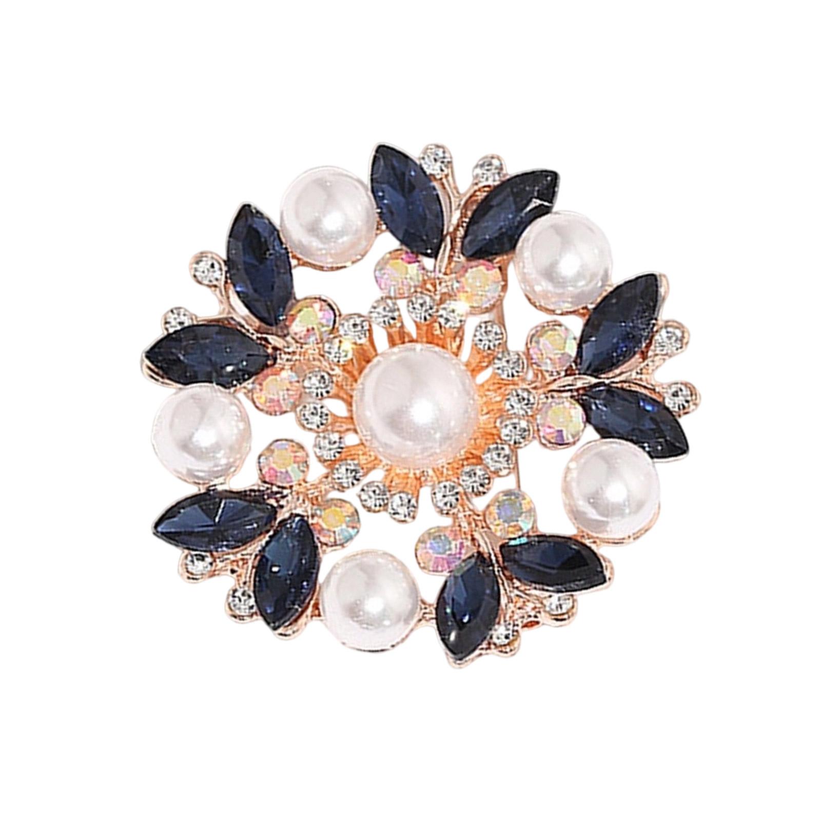 

Elegant Crystal Pearl Flower Brooch For Women Vintage Rhinestone Scarf Pin Multi Purpose Jewelry Gift синий